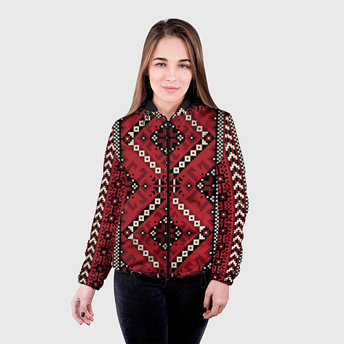 Женская куртка Славянский орнамент: красный / 3D-Черный – фото 4