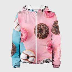 Куртка с капюшоном женская Сладкие пончики, цвет: 3D-белый