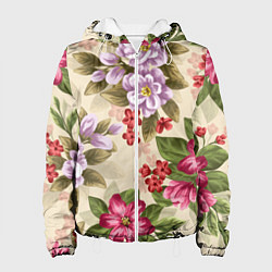 Куртка с капюшоном женская Цветочный мотив, цвет: 3D-белый