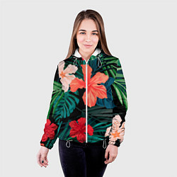 Куртка с капюшоном женская Тропический мотив, цвет: 3D-белый — фото 2