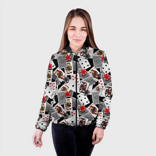 Женская куртка Игральные карты и фишки / 3D-Черный – фото 4