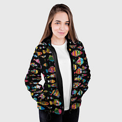 Куртка с капюшоном женская Разноцветные рыбы - черный фон, цвет: 3D-черный — фото 2