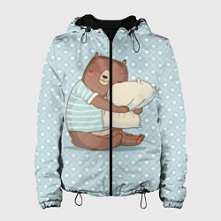Куртка с капюшоном женская Сонный мишка с подушкой, цвет: 3D-черный