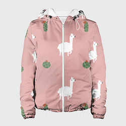 Куртка с капюшоном женская Лама и кактусы, цвет: 3D-белый