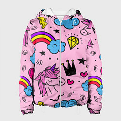 Куртка с капюшоном женская Единороги, цвет: 3D-белый