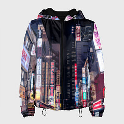 Куртка с капюшоном женская Ночной Токио, цвет: 3D-черный