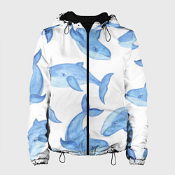 Куртка с капюшоном женская Косяк китов, цвет: 3D-черный