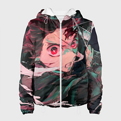 Куртка с капюшоном женская Клинок рассекающий демонов, цвет: 3D-белый