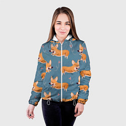 Куртка с капюшоном женская Корги с бабочкой, цвет: 3D-белый — фото 2