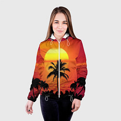 Куртка с капюшоном женская Пальмы на фоне моря, цвет: 3D-белый — фото 2
