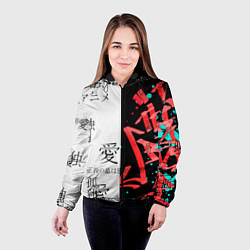 Куртка с капюшоном женская Японские надписи, цвет: 3D-черный — фото 2
