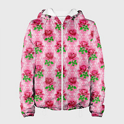 Куртка с капюшоном женская Декор из нежных роз, цвет: 3D-белый