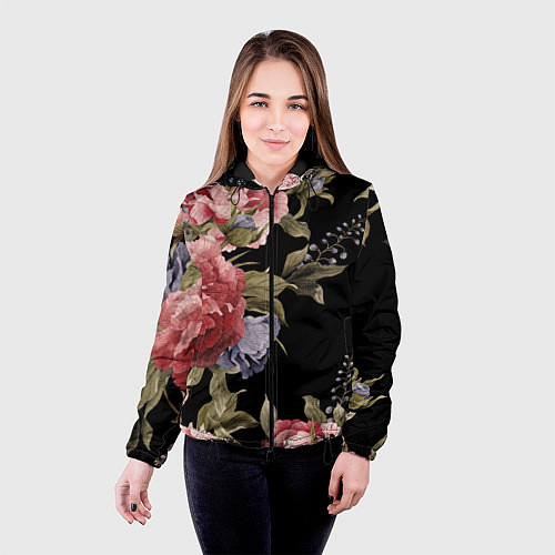 Женская куртка Цветы / 3D-Черный – фото 4