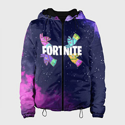 Куртка с капюшоном женская Ламы фортнайт в космосе, цвет: 3D-черный