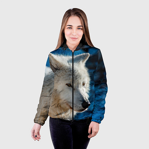 Женская куртка Волк на черном фоне / 3D-Черный – фото 4