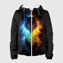 Куртка с капюшоном женская Волки в огне, цвет: 3D-белый