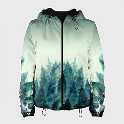 Куртка с капюшоном женская Акварельный лес градиент, цвет: 3D-черный