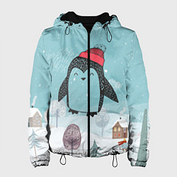 Куртка с капюшоном женская Милый пингвин, цвет: 3D-черный