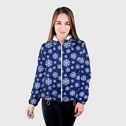 Куртка с капюшоном женская Снежинки, цвет: 3D-белый — фото 2