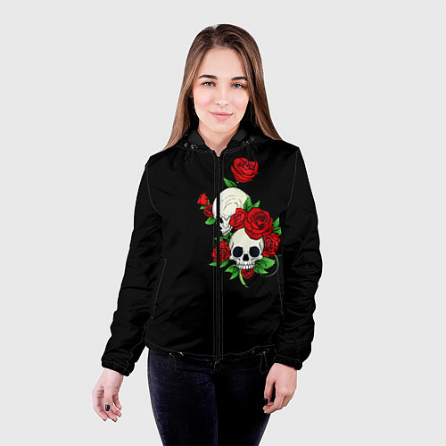 Женская куртка Roses Skulls / 3D-Черный – фото 4