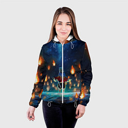 Куртка с капюшоном женская Ренгоку Кёджуро Клинок демонов, цвет: 3D-белый — фото 2