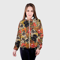 Куртка с капюшоном женская Мопсики Цветочки, цвет: 3D-белый — фото 2