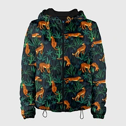 Куртка с капюшоном женская Паттерн из Тигров и Растений, цвет: 3D-черный
