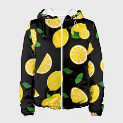Куртка с капюшоном женская Лимоны на чёрном, цвет: 3D-белый