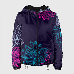 Куртка с капюшоном женская Красочные Цветы, цвет: 3D-черный