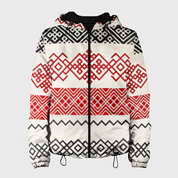 Куртка с капюшоном женская Славянский узор красно-черный, цвет: 3D-черный