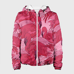 Куртка с капюшоном женская Розовые фламинго, цвет: 3D-белый