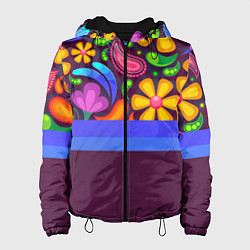Куртка с капюшоном женская Мультяшные Цветы, цвет: 3D-черный