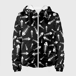 Куртка с капюшоном женская Скелеты рыб, цвет: 3D-белый