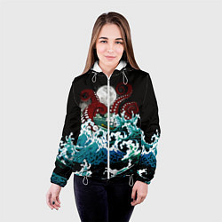 Куртка с капюшоном женская Корабль на Волнах Кракен, цвет: 3D-белый — фото 2