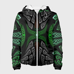 Куртка с капюшоном женская Серо-Зеленые Узоры, цвет: 3D-белый