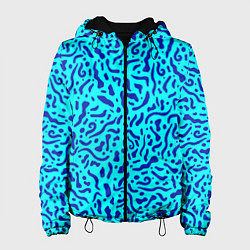 Куртка с капюшоном женская Неоновые синие узоры, цвет: 3D-черный