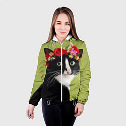 Куртка с капюшоном женская Кот и цветы, цвет: 3D-белый — фото 2