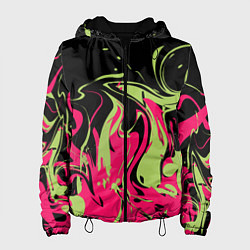 Куртка с капюшоном женская Черно малиновый абстрактный, цвет: 3D-черный