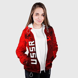 Куртка с капюшоном женская USSR - Серп и Молот - Краска, цвет: 3D-белый — фото 2