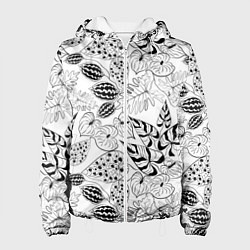 Куртка с капюшоном женская Черно-белый узор Тропики, цвет: 3D-белый