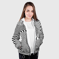 Куртка с капюшоном женская Черно белый мозаичный узор, цвет: 3D-белый — фото 2