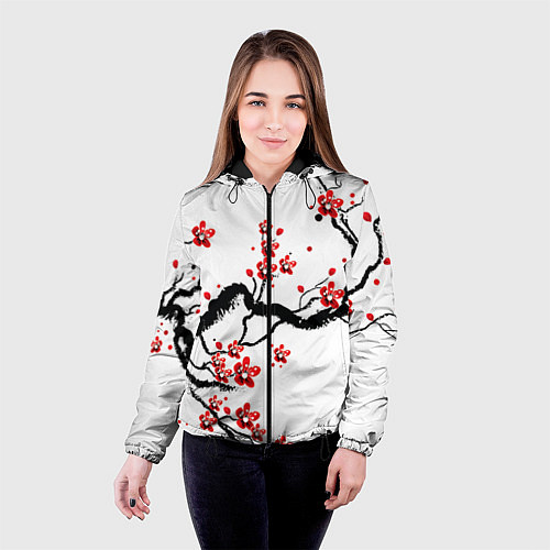 Женская куртка САКУРА ЦВЕТЁТ И БЛАГАУХАЕТ / 3D-Черный – фото 4