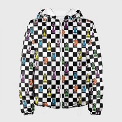 Куртка с капюшоном женская Яркая шахматная доска, цвет: 3D-белый