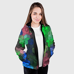 Куртка с капюшоном женская Разноцветный геометрический уз, цвет: 3D-черный — фото 2