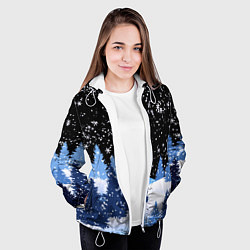 Куртка с капюшоном женская Снежная ночь в зимнем лесу, цвет: 3D-белый — фото 2