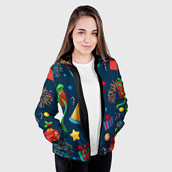 Куртка с капюшоном женская Новогодний Паттерн!, цвет: 3D-черный — фото 2