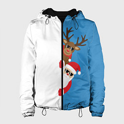 Куртка с капюшоном женская Крутые Санта и Олень, цвет: 3D-черный