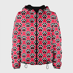Куртка с капюшоном женская Следы от Лап с Сердечками, цвет: 3D-черный