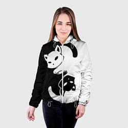 Куртка с капюшоном женская Черный и белый кот кувыркаются, цвет: 3D-белый — фото 2
