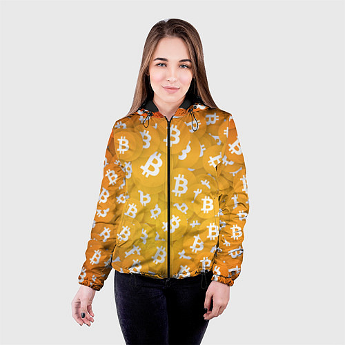 Женская куртка Биткоин текстура / 3D-Черный – фото 4